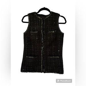 Rachel Zoe Women XXS Black Wool Blend Vest with Sequin Trim and Metallic Thread